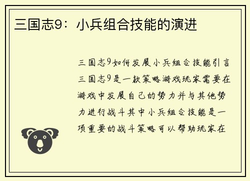 三国志9：小兵组合技能的演进