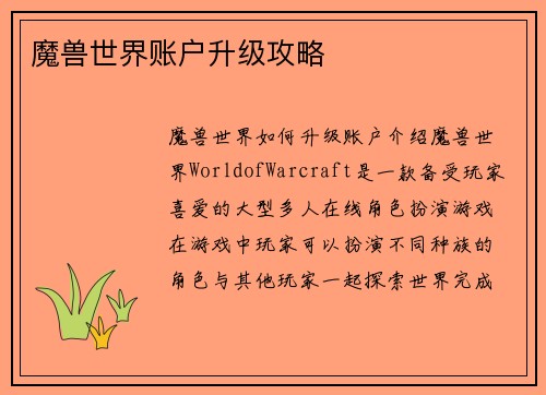 魔兽世界账户升级攻略