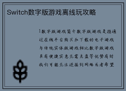 Switch数字版游戏离线玩攻略
